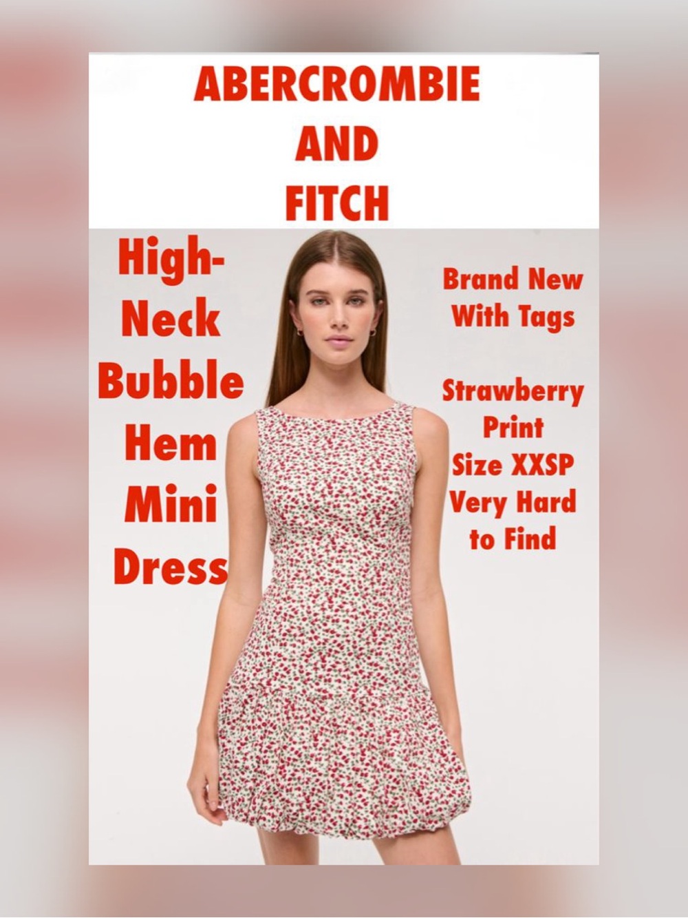 Abercrombie & Fitch White Mini Dress with Red Strawberry Print